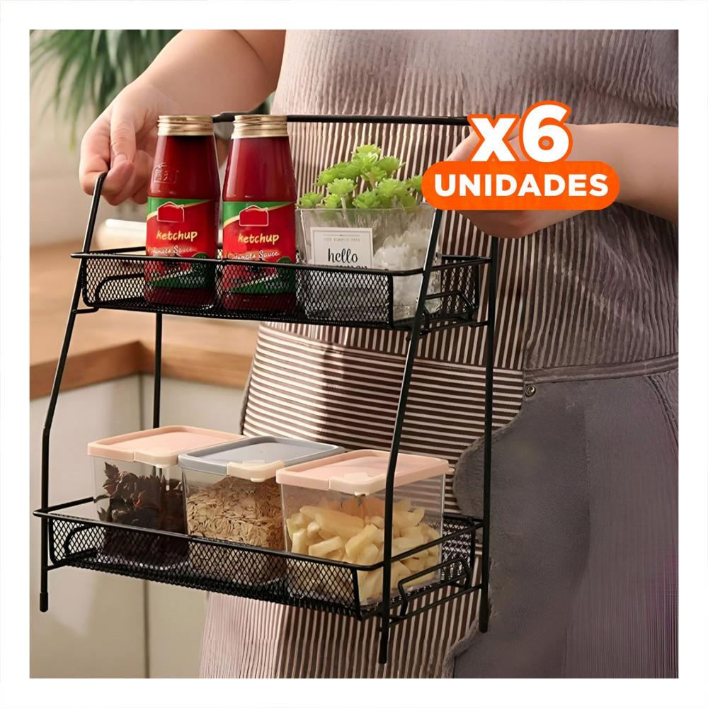 Pack6 Mueble 2 Niveles Multiuso Ligero y Resistente para Uso Diario Negro Y+Papel Regalo