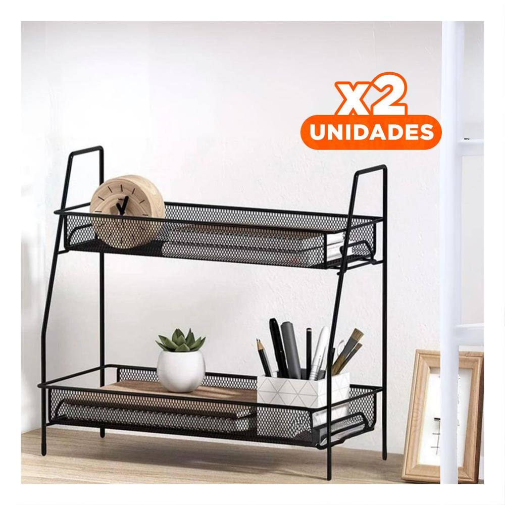 Pack2 Soporte 2 Niveles Multiuso Compacto y Practico para Hogar Negro Y+Papel Regalo