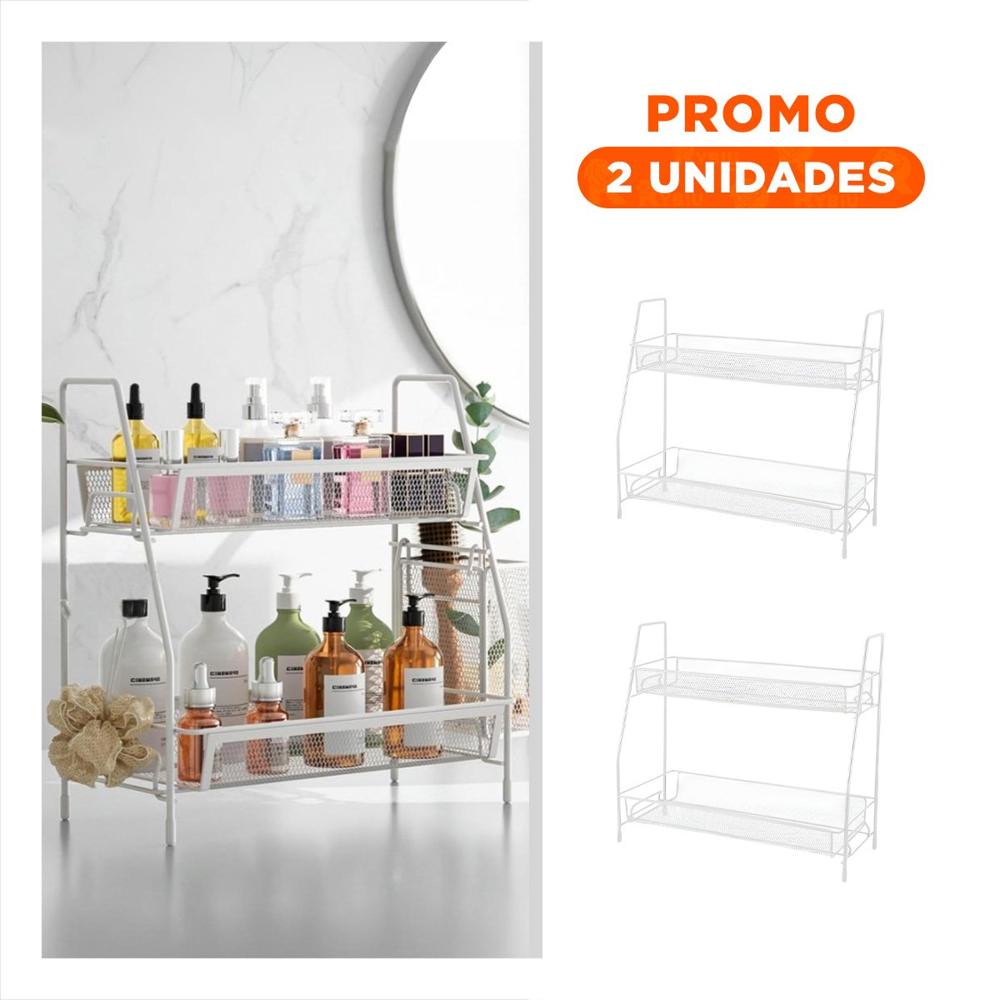 Pack2 Estanteria de 2 Niveles Multiuso Seguro y Practico para Uso Diario Blanco