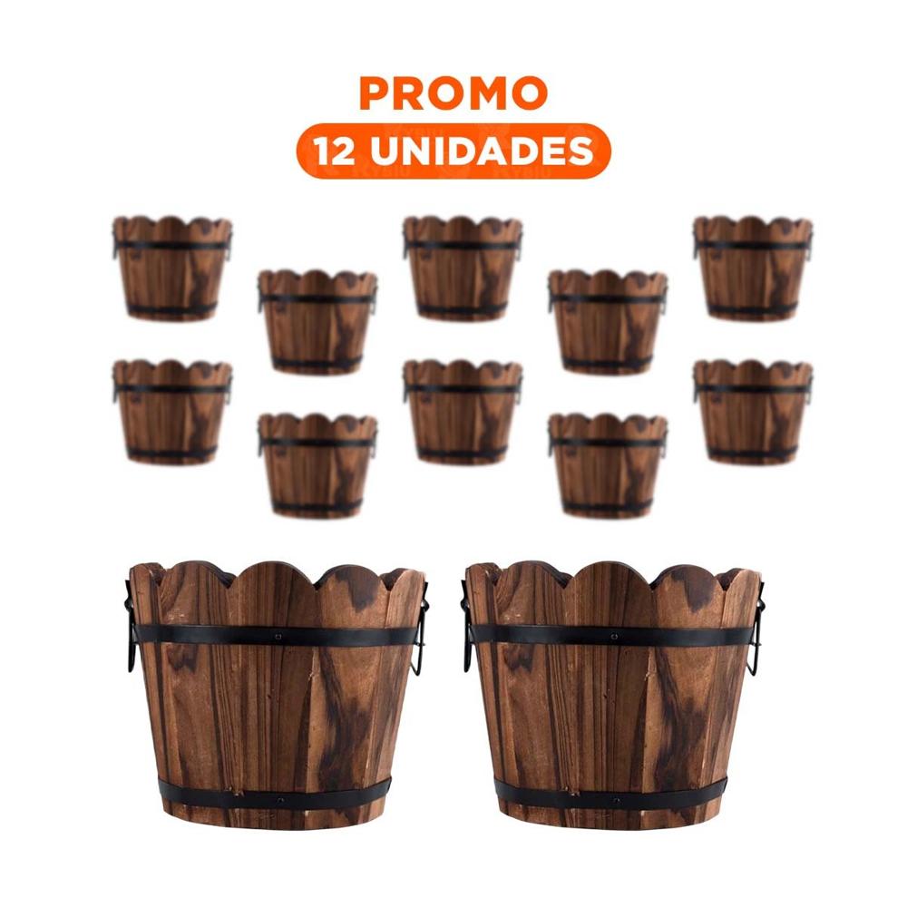 Pack12 Jardinera Artesanal de Madera Tipo Barril con Borde Ondeado Marron Y+Regalo Sticker