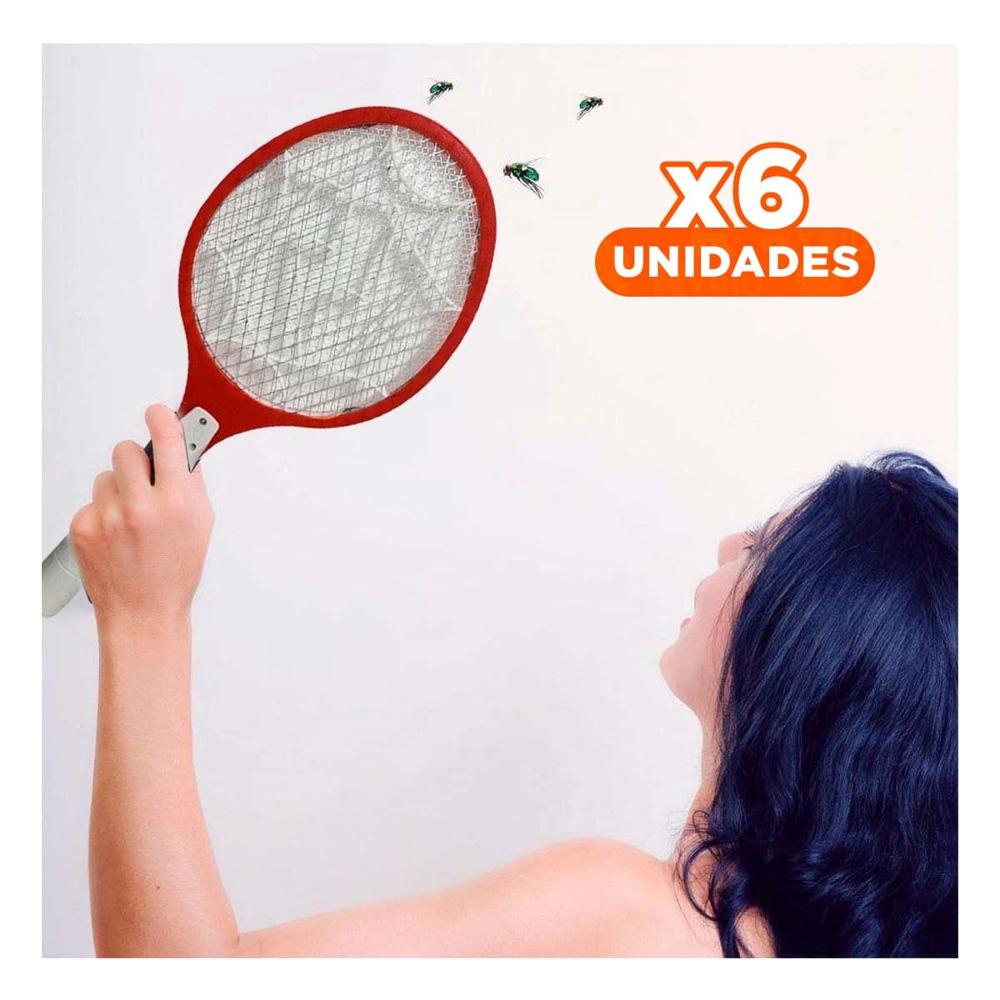 Pack6 Raqueta Mosquitera Compacta para Dormitorio Oficina y Terraza Rojo Y+Regalo Sticker