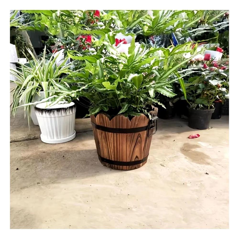 Jardinera de Madera para Decoracion Tipo Barril Marron Y+Post It