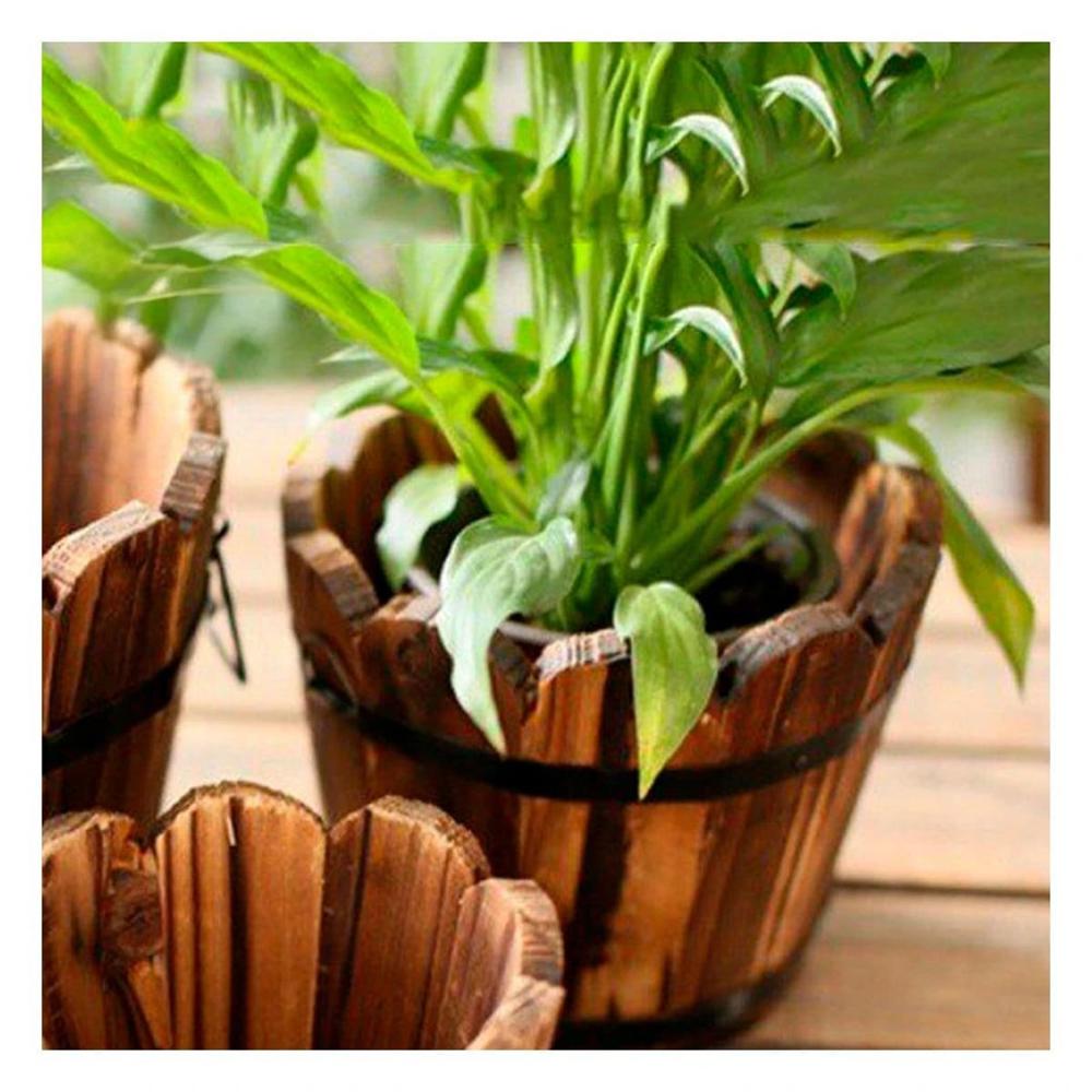 Contenedor Artesanal de Madera Tipo Barril con Borde Ondeado Marron Y+Papel Regalo