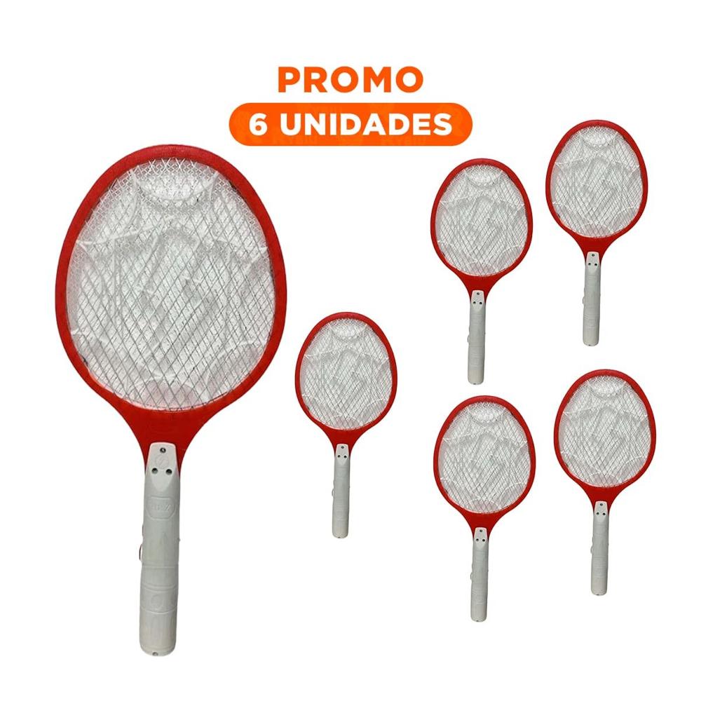 Pack6 Raqueta Mosquitera Electrica Compacta para Casa Patio y Jardin Rojo