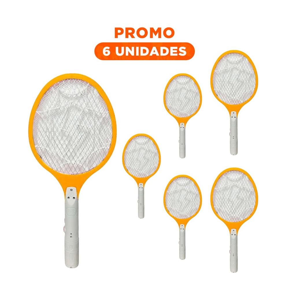 Pack6 Raqueta Mosquitera Portatil y Ligera para Casa Patio y Jardin Anaranjado