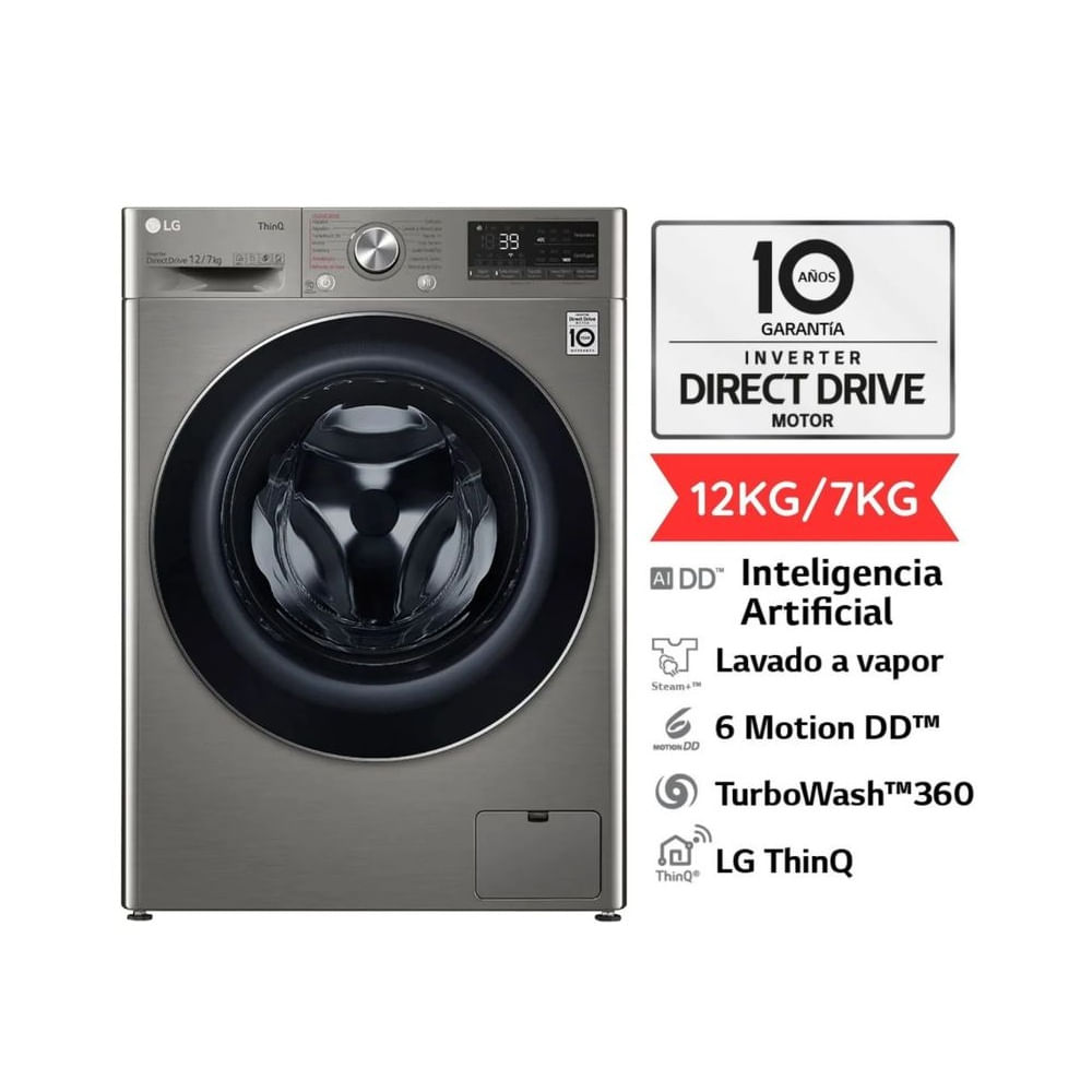 Lavaseca LG 12 Kg7 Kg Carga Frontal Wd12pvc3s6c Platino