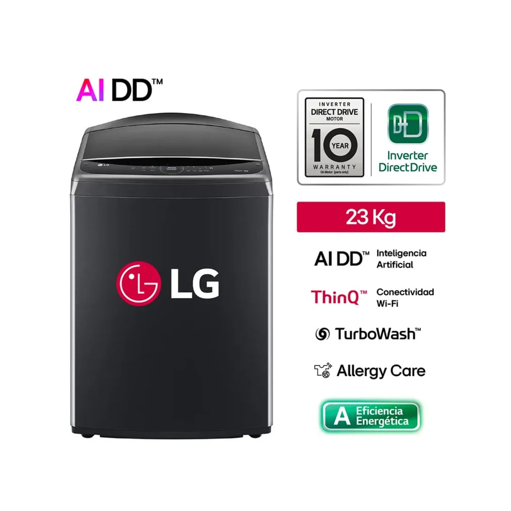 Lavadora De 21kg Con Ai Dd Y Thinq Negro Wt21pbv6