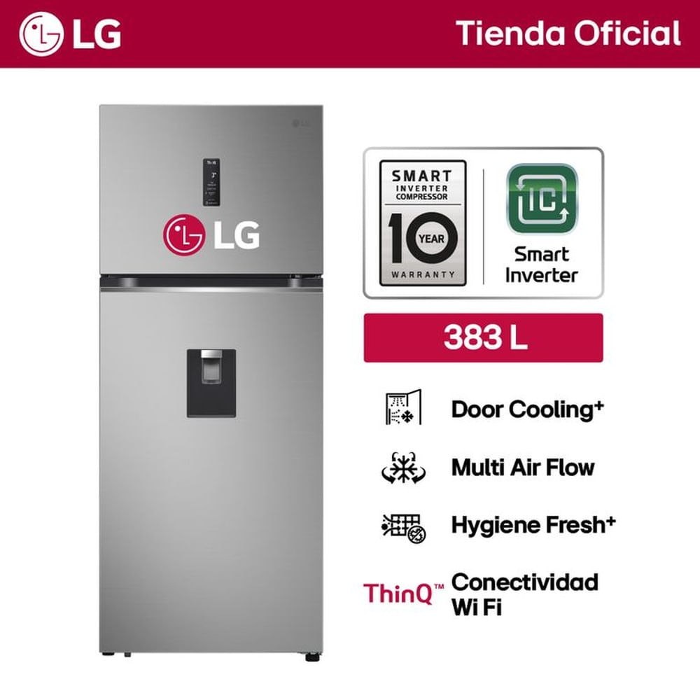 Refrigeradora LG VT40APYC Top Freezer 383L con Door Cooling Cleaning Time y ThinQ