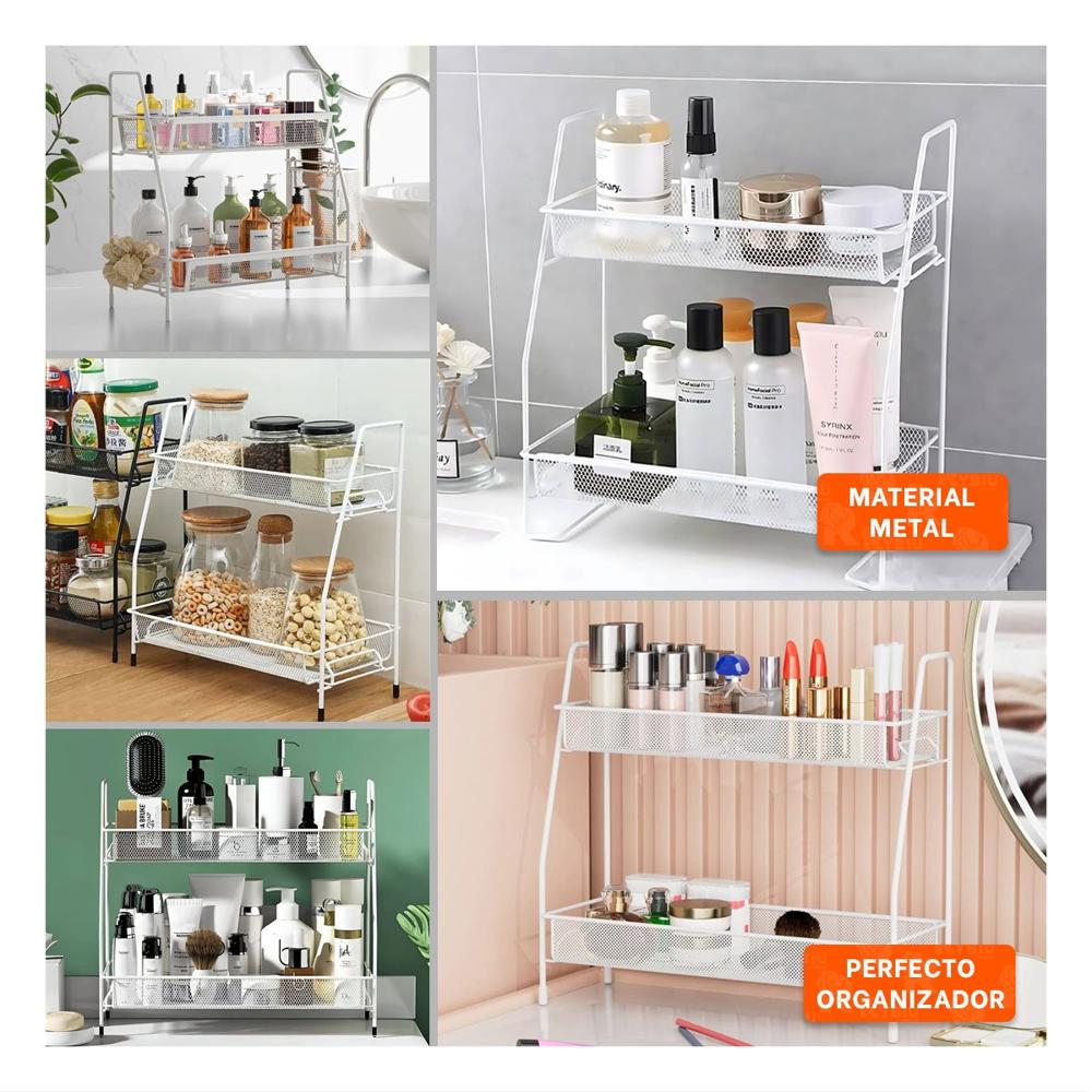 Organizador de 2 Niveles Multiuso Resistente y Practico para Casa Blanco