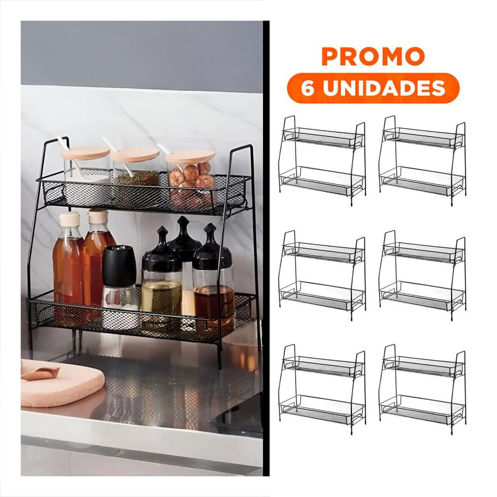 Pack6 Mueble 2 Niveles Multiuso Compacto y Practico para Hogar Seguro Negro