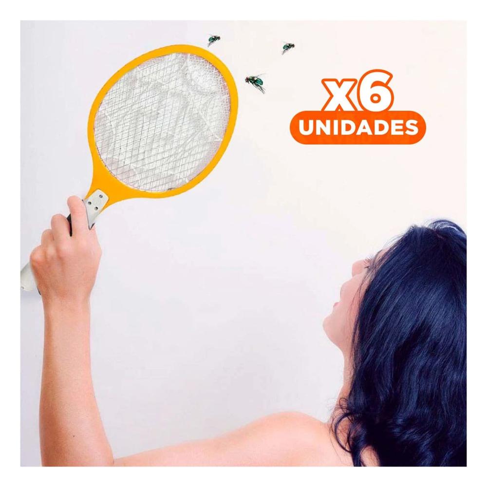 Pack6 Raqueta Mosquitera Compacta para Dormitorio Oficina y Terraza Anaranjado Y+Regalo Sticker