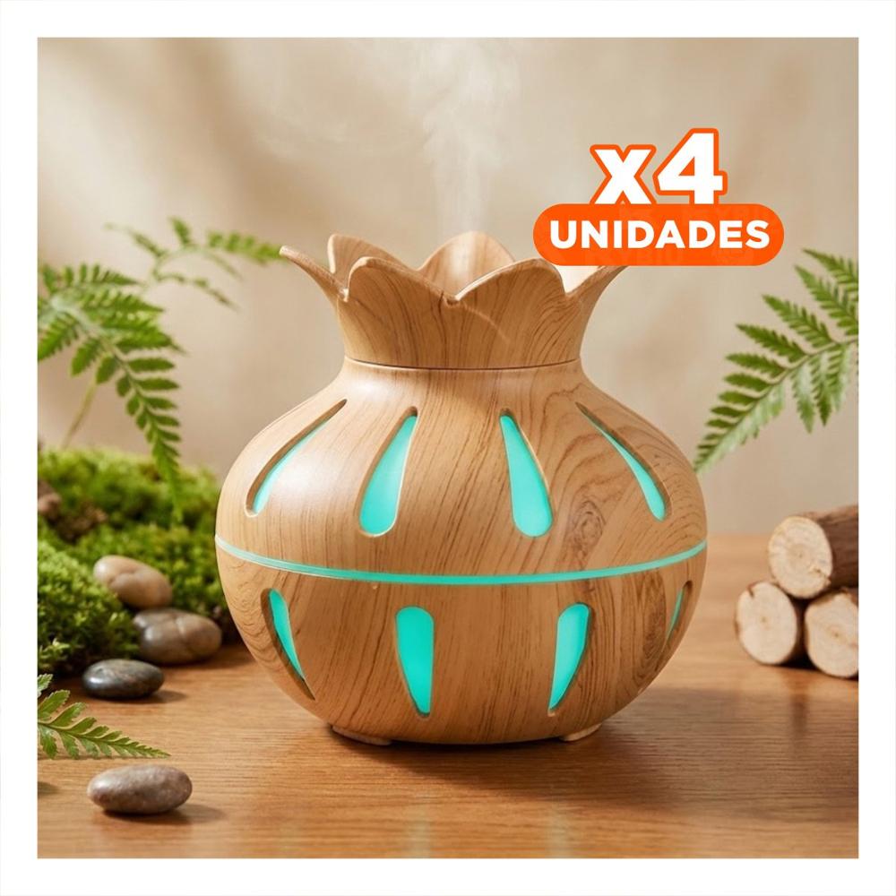 Pack4 Humificador con Forma Floral para Uso Diario 12x11cm Color Madera Claro Y+Papel Regalo
