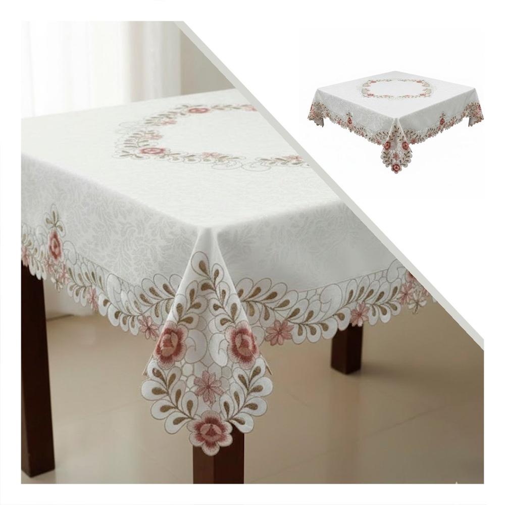 Lienzo de Mesa Borde Bordado Flores y Hojas Crema 350x180cm para Eventos Y+Ligas Regalo
