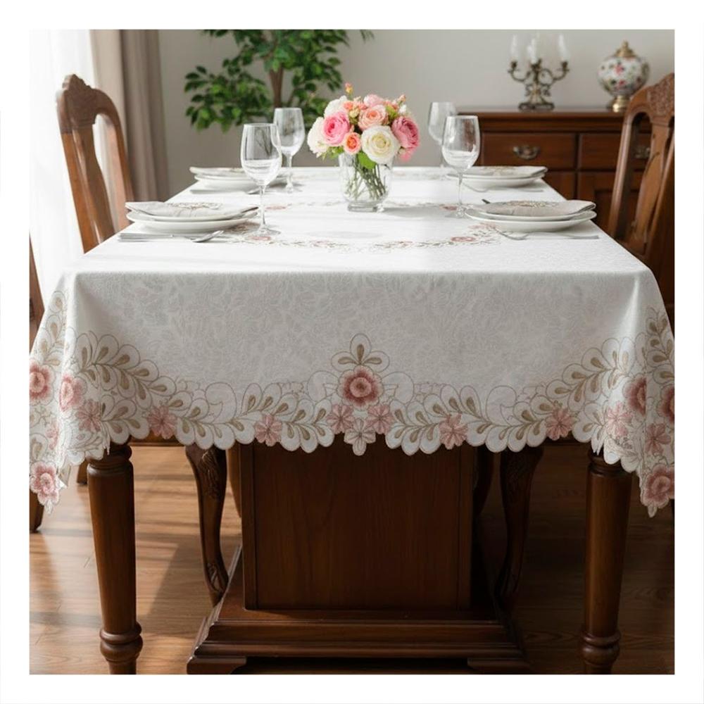 Cubremesa Borde Bordado Flores y Hojas Crema 350x180cm para Casa y Cocina Y+Papel Regalo