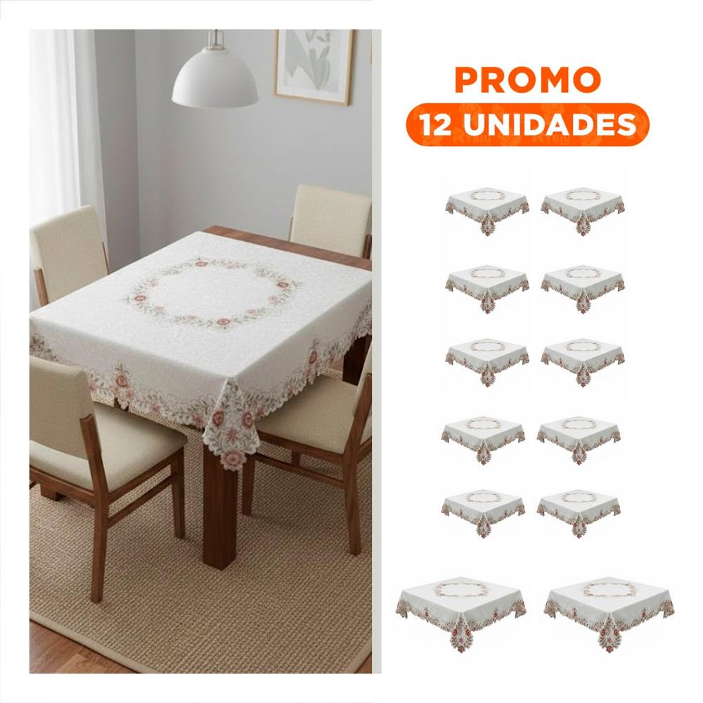 Pack12 Lienzo de Mesa Crema Flores y Hojas Borde Bordado 350x180cm Y+Regalo Sticker