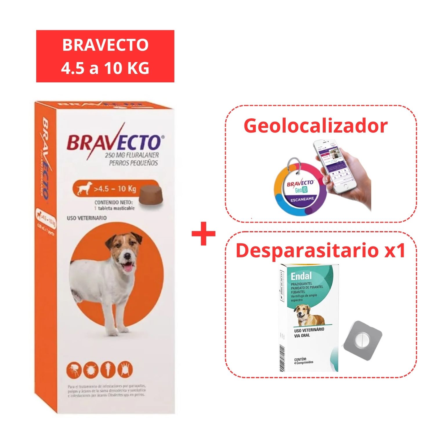 Antipulgas Bravecto para perros de 4.5 a 10 kg más Geolocalizador para Mascota