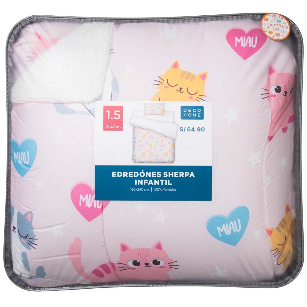 Edredón Infantil 1.5 Plazas Sherpa Kitty Cat DECO HOME