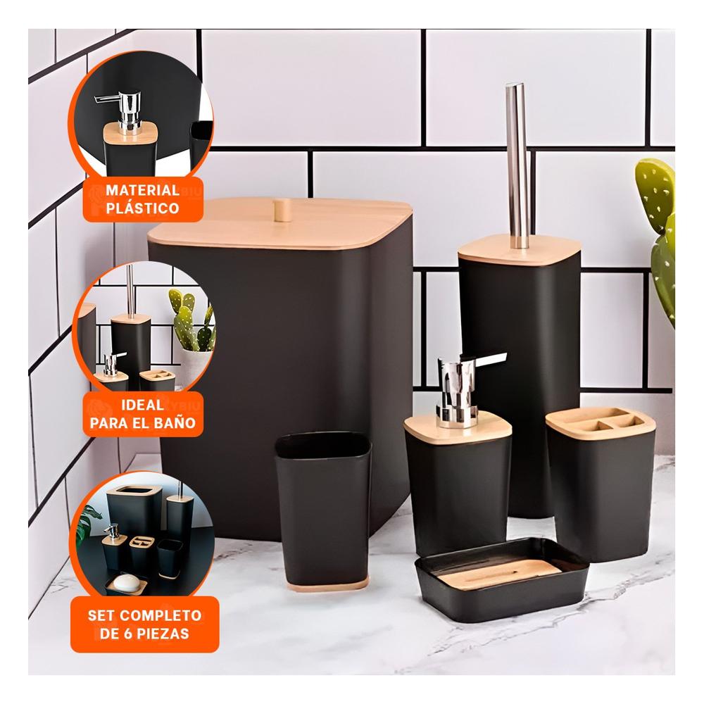 Kit Organizador de Higiene Set de 6 Piezas Negro Acabado Fino Durable Y+Post It