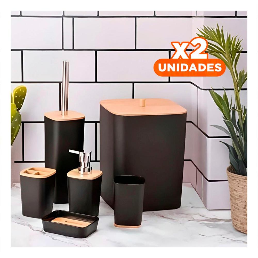 Pack2 Conjunto Organizador de Higiene Set de 6 Piezas Negro Uso Diario Moderno Y+Papel Regalo
