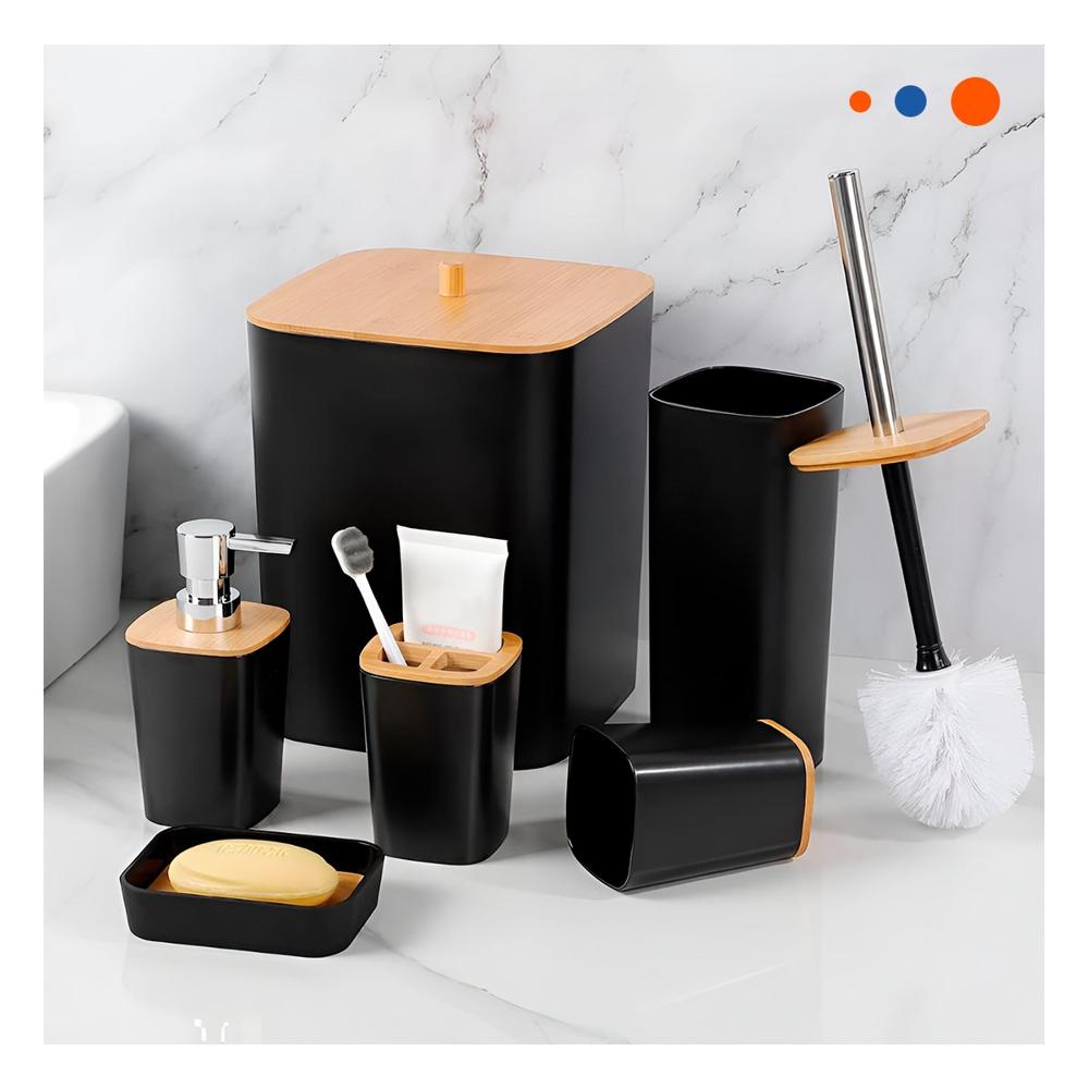 Kit Organizador de Higiene Set de 6 Piezas Negro Diseño Moderno Versatil Y+Regalo Sticker