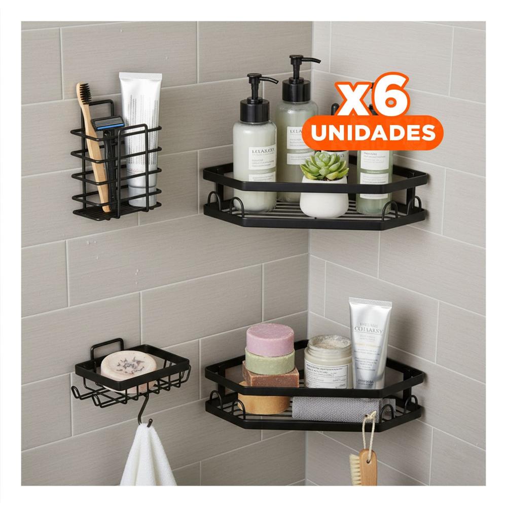 Pack6 Torre Esquinero Resistente 5 Piezas Negro Estilo Moderno Hogar Y+Regalo Sticker