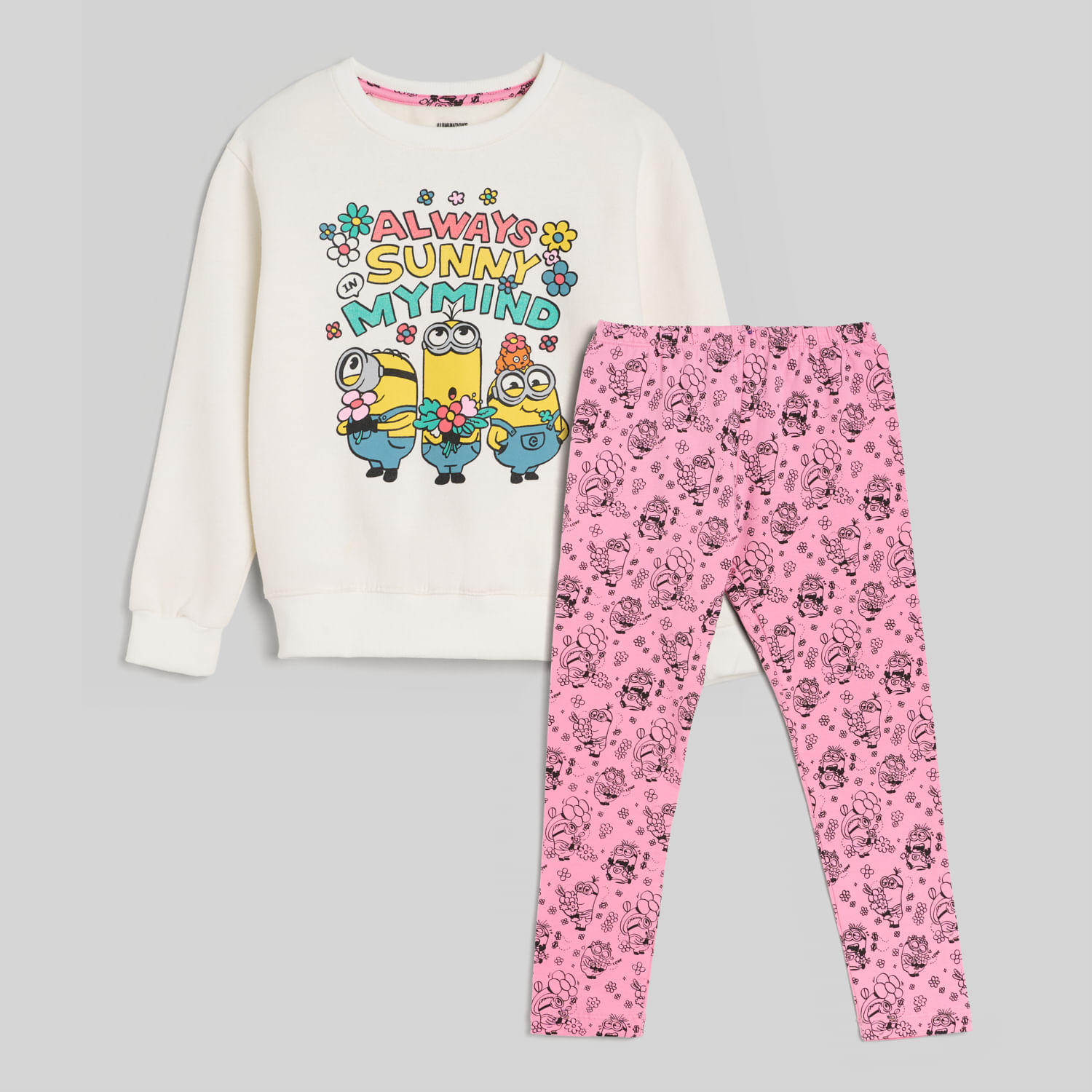 Set Pijama Manga Larga Para Niña Franela Minions