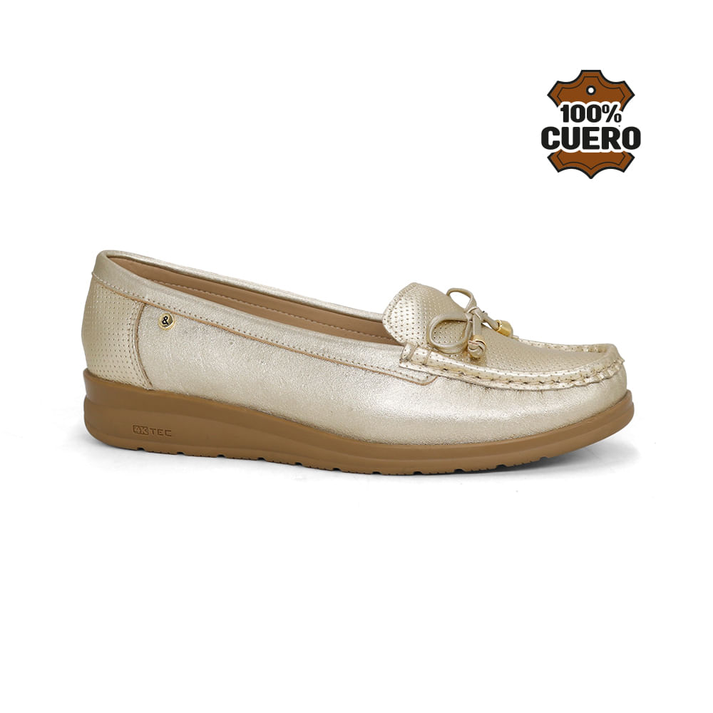 Mocasines Casuales Cuero Mujer 2620-KA26Q1 Dorado Mocasin De Cuero Mujer Par&ss 2620-KA26Q1 DORADO 35