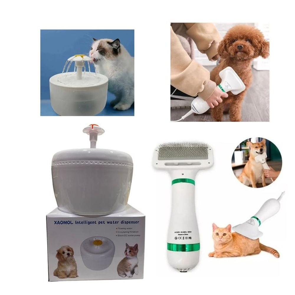 PACK Bebedero Para Mascota Mas Cepillo Secador De Mascota
