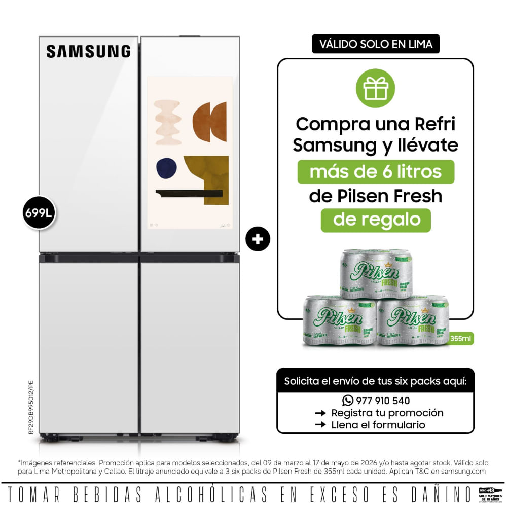 Refrigeradora Samsung French Door Family HUB AI RF29DB995012PE 699 LT Clean White