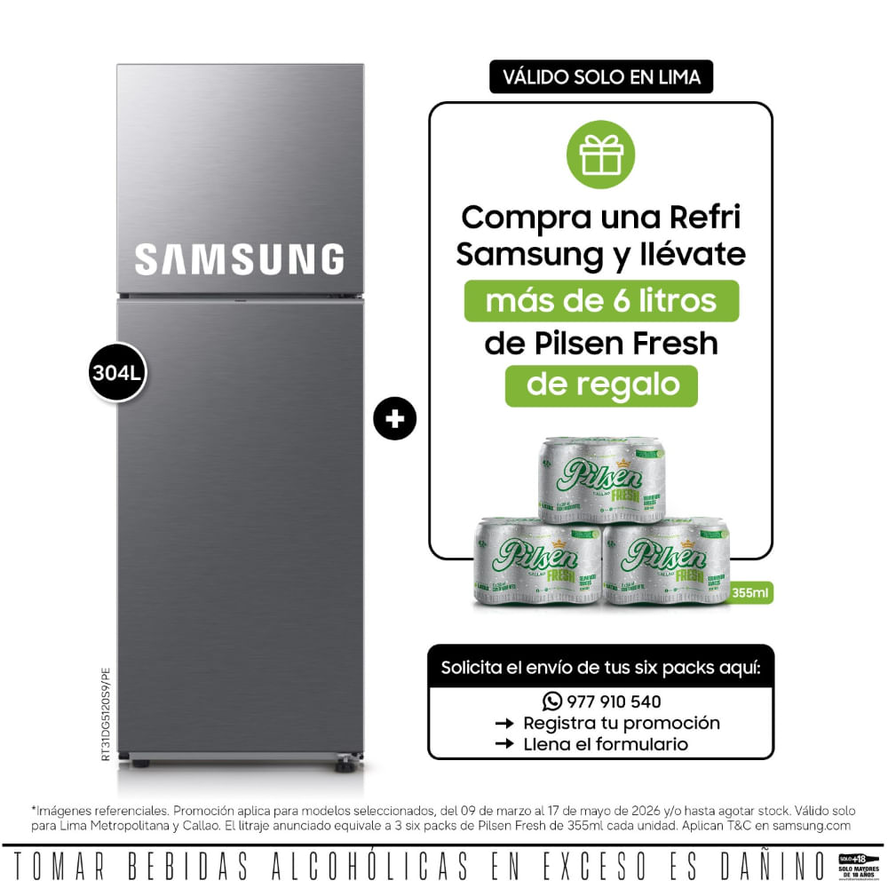 Refrigeradora Samsung 304L Top Mount Freezer RT31DG5120S9PE Plata