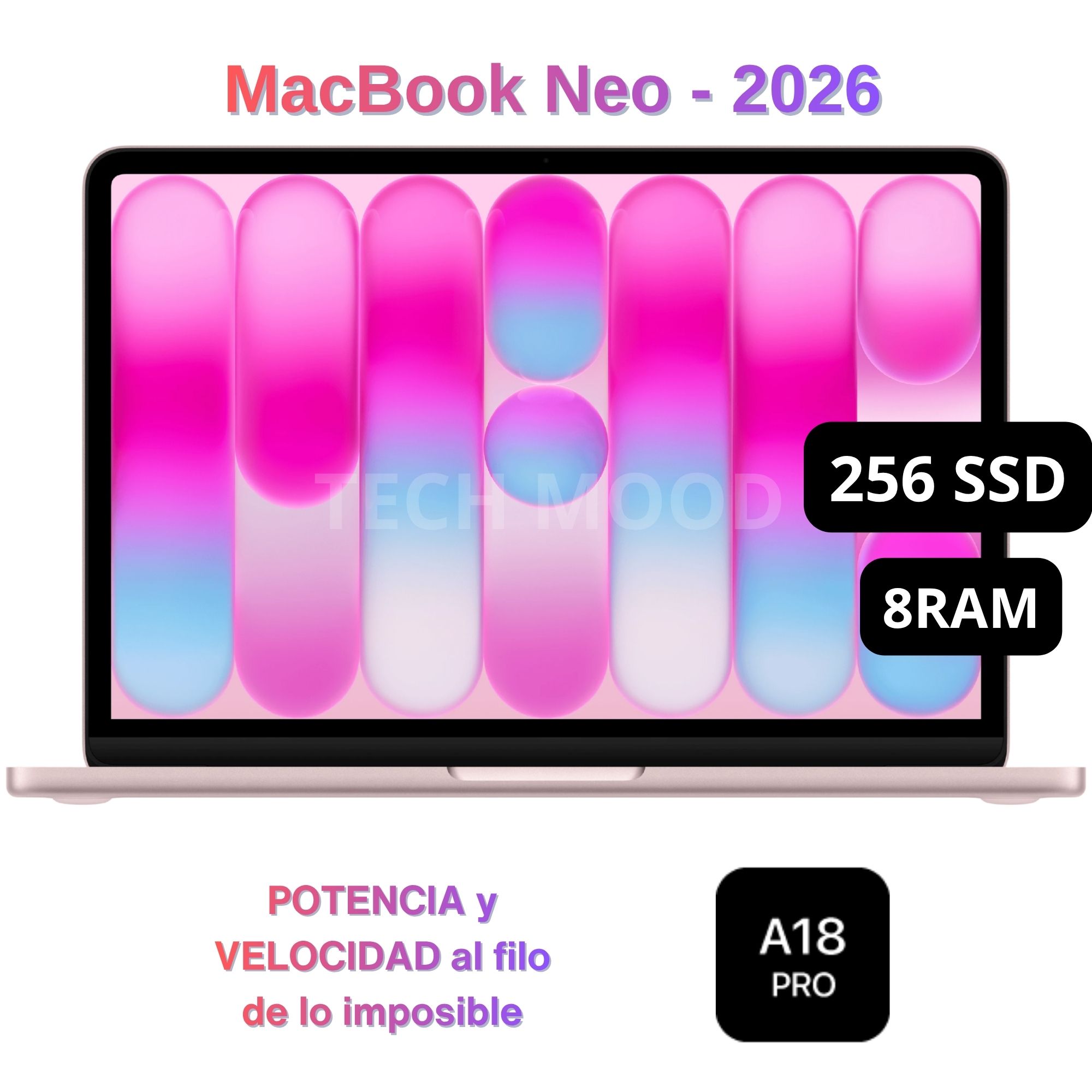 Apple Macbook Neo 2026 de 13'' Chip A18 Pro 8GB RAM 256GB SSD Teclado Inglés - Blush