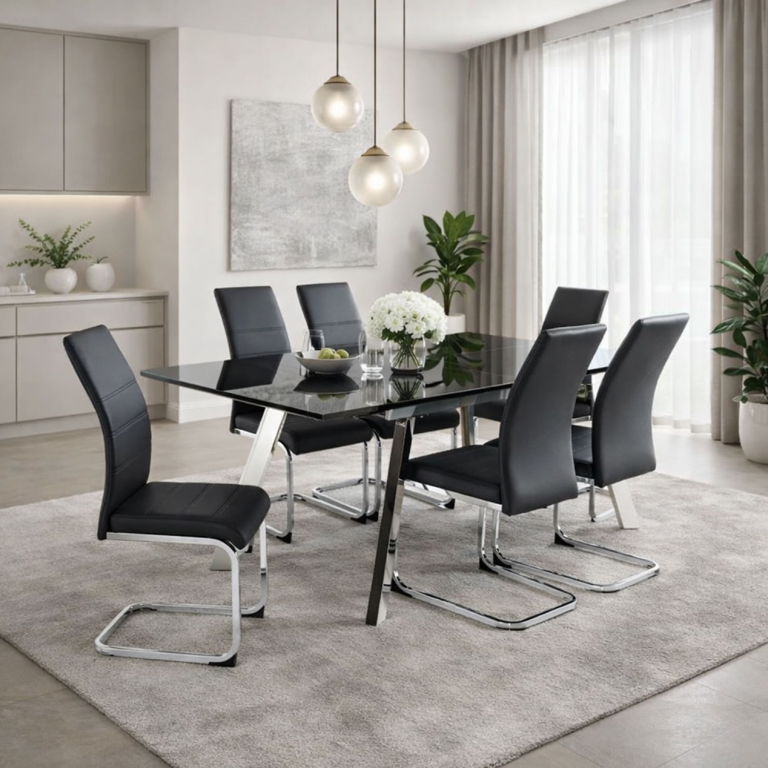 Juego de Comedor 6 Sillas Extensible Santiago Negro