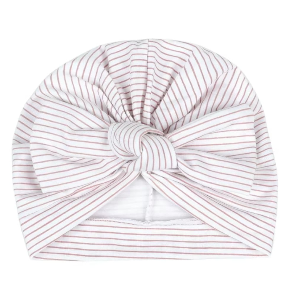 Turbante con Lazo para Bebe Blanco a Rayas