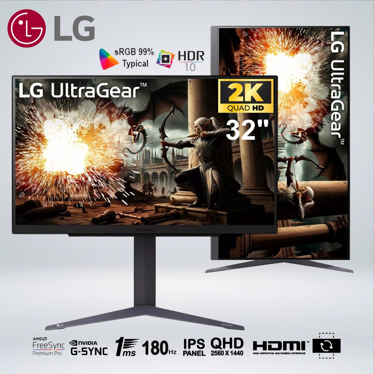 MONITOR GAMER ULTRAGEAR QHD 32 IPS 180HZ 1MS HDR400 32GS75Q-B