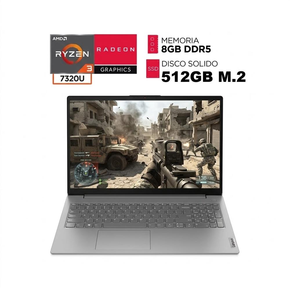 Laptop LENOVO Amd Ryzen 3 7320U RAM 8GB DDR5 SSD 512GB Pantalla 15.6 FULL HD