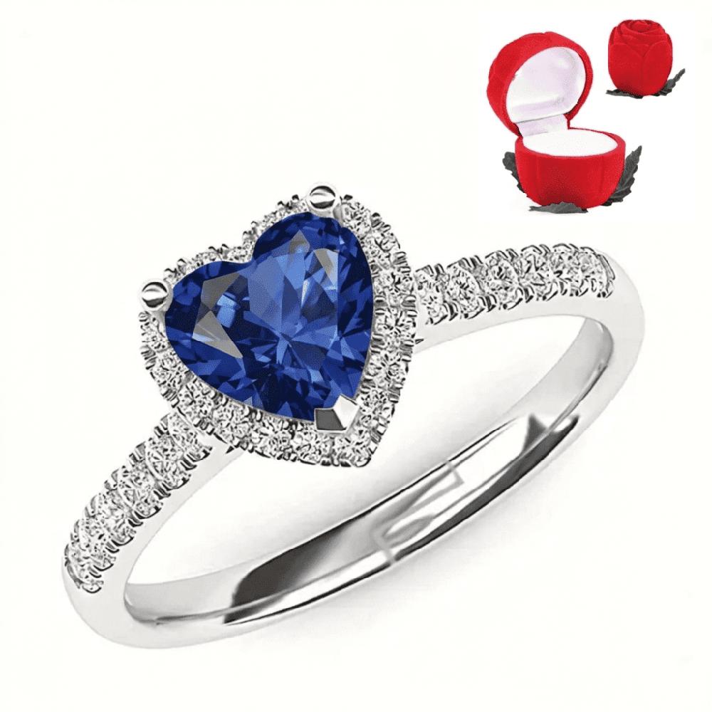 Anillo Pandora Corazon Acero Plateado Regulable Color Azul