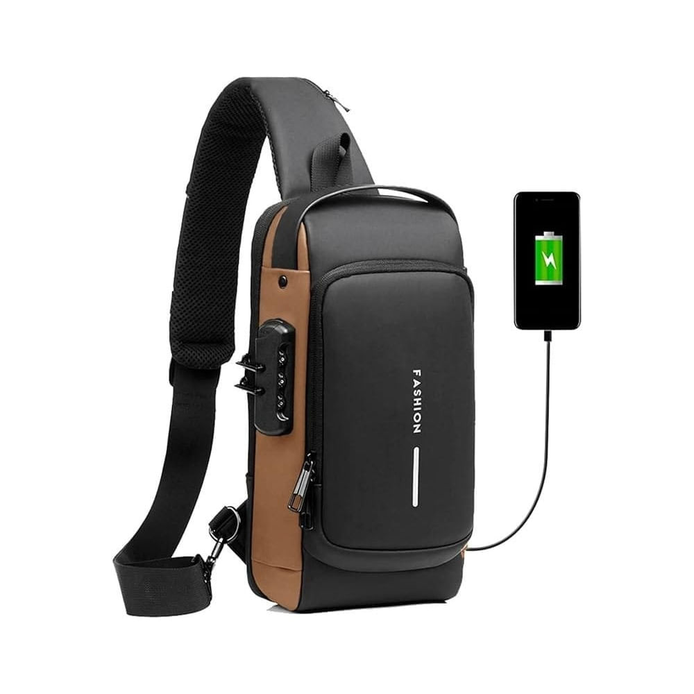 Mochila antirrobo con puerto USB negro y bronce