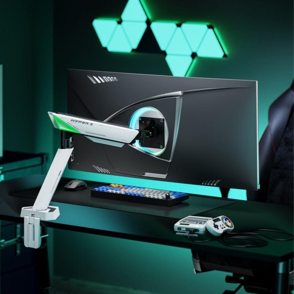 SOPORTE DE ESCRITORIO GAMING CON ILUMINACIÓN RGB Y RESORTE MECÁNICO DE 17- 45 PULGADAS GMK93-12L