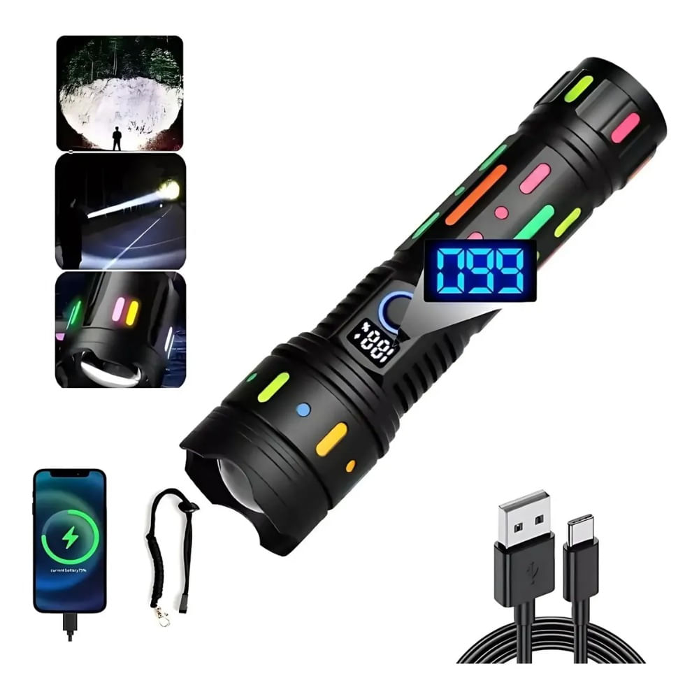 Linterna Táctica Profesional 3000 Metros Alta Potencia Zoom