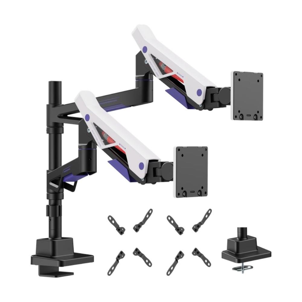 SOPORTE GAMING PARA 2 MONITORES 24 a 57 Pulgadas CON RESORTE DE GAS Y PUERTOS USB GMK95-24U
