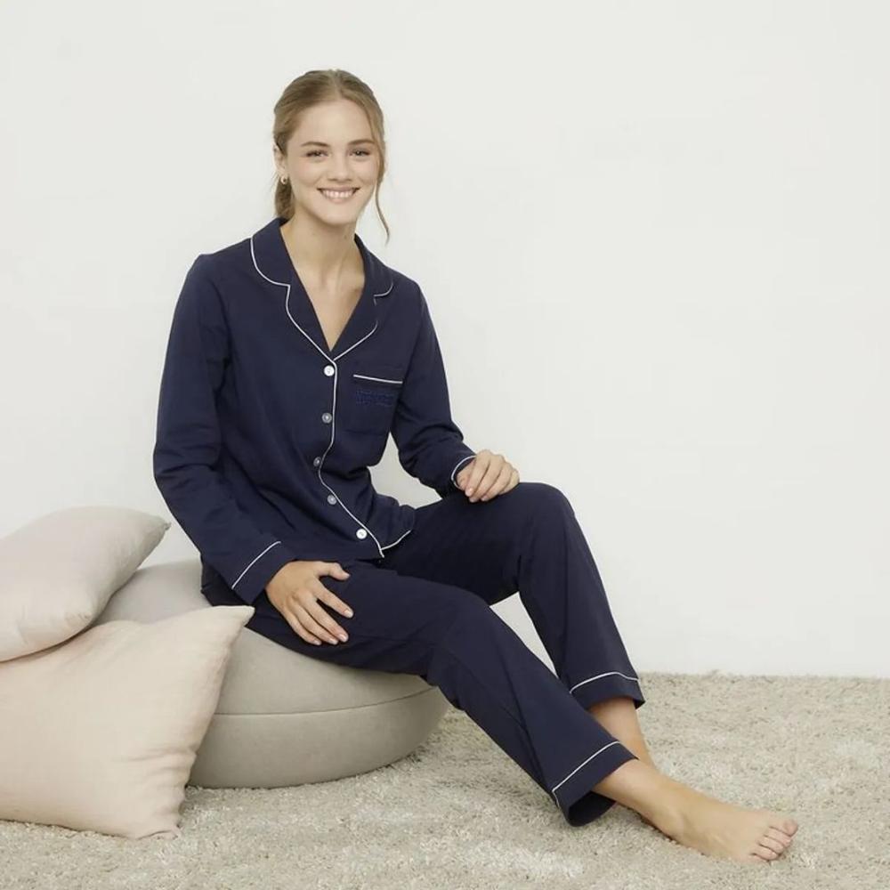 Pijama Mujer de Algodón Manga Larga Camisero y Pantalón