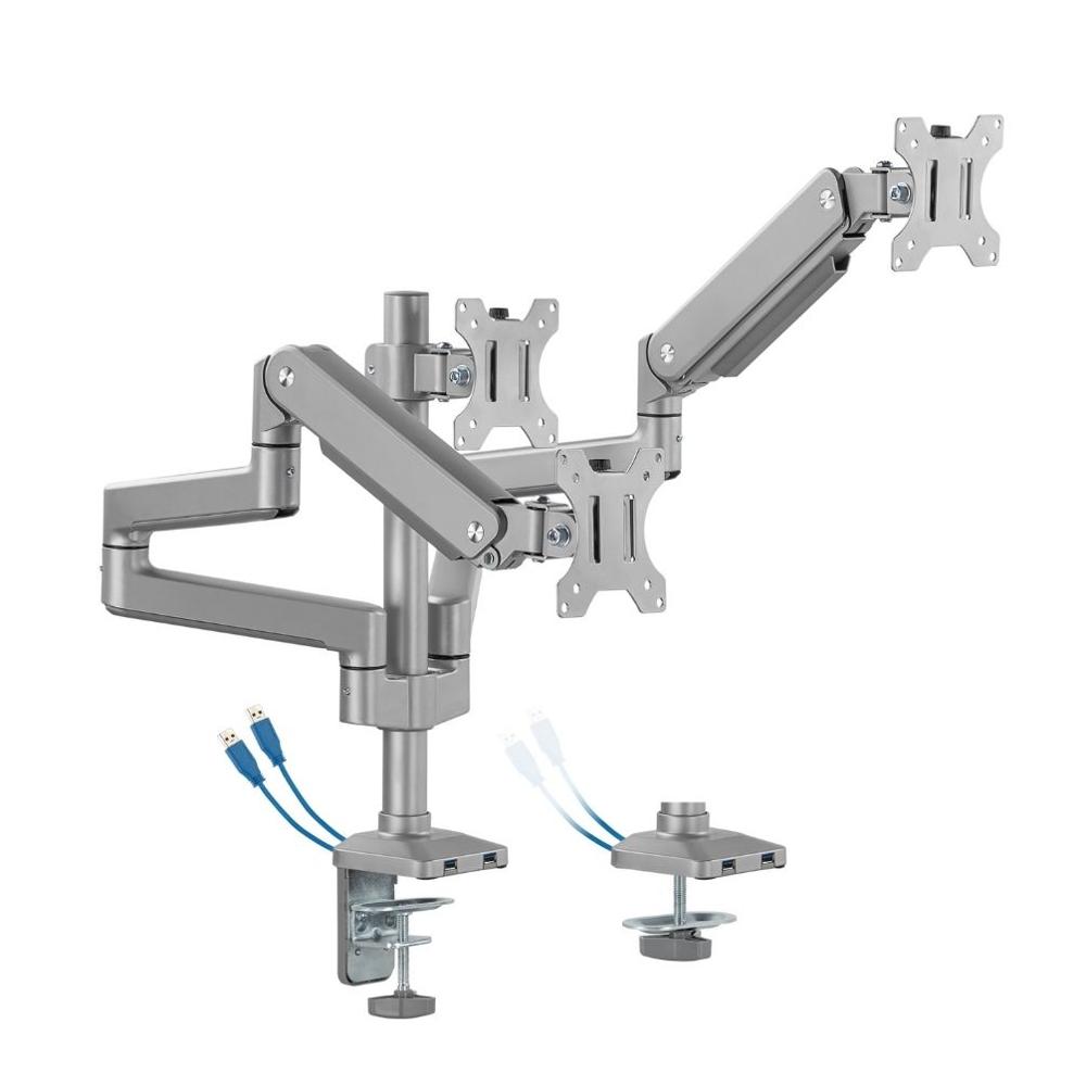 RACK SOPORTE DE ESCRITORIO ERGONOMICO PARA 3 MONITORES 17 A 32 PULGADAS CON PUERTOS USB GMK53-36UW