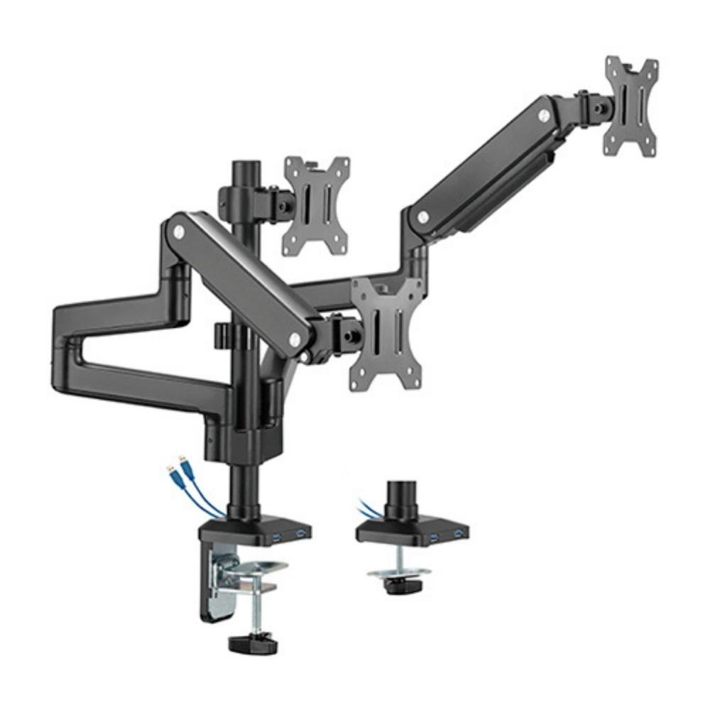 RACK SOPORTE DE ESCRITORIO ERGONOMICO PARA 3 MONITORES 17 A 32 PULGADAS CON PUERTOS USB GMK53-36UB