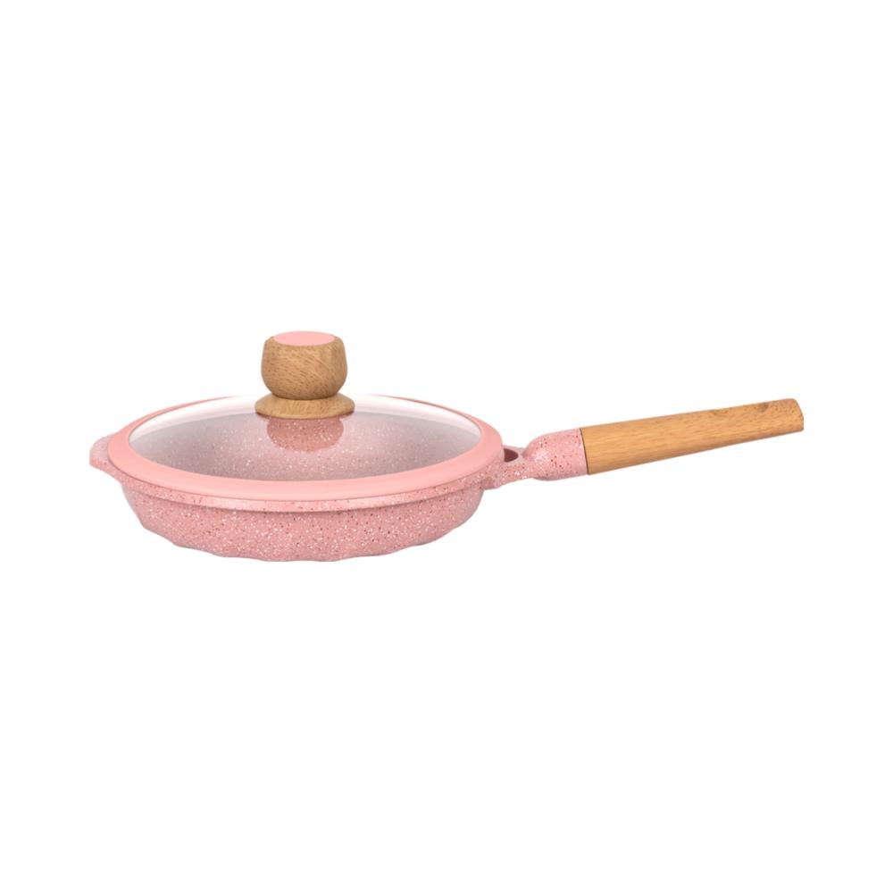 Sartén 24cm Antiadherente con Tapa Multiuso Cocina Rosado