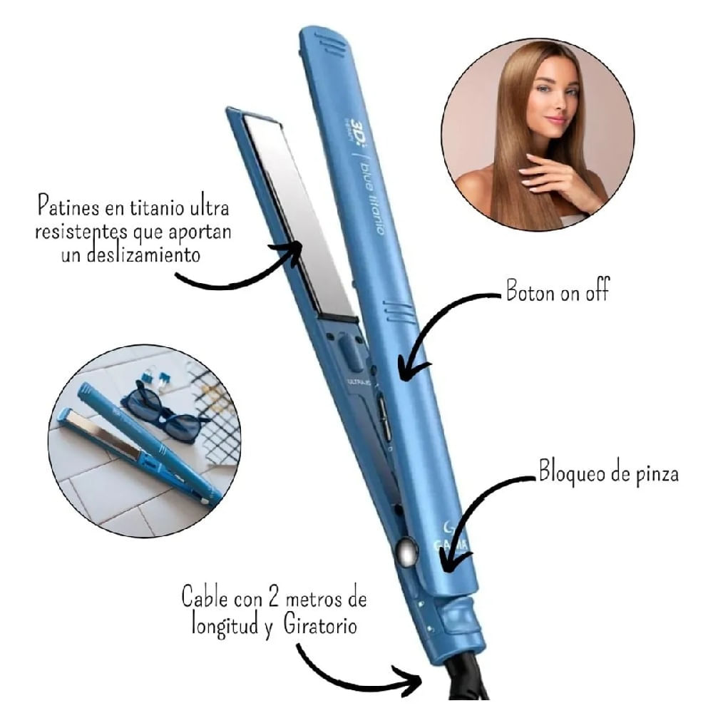 Plancha Alisadora Gama 3D Blue Titanio