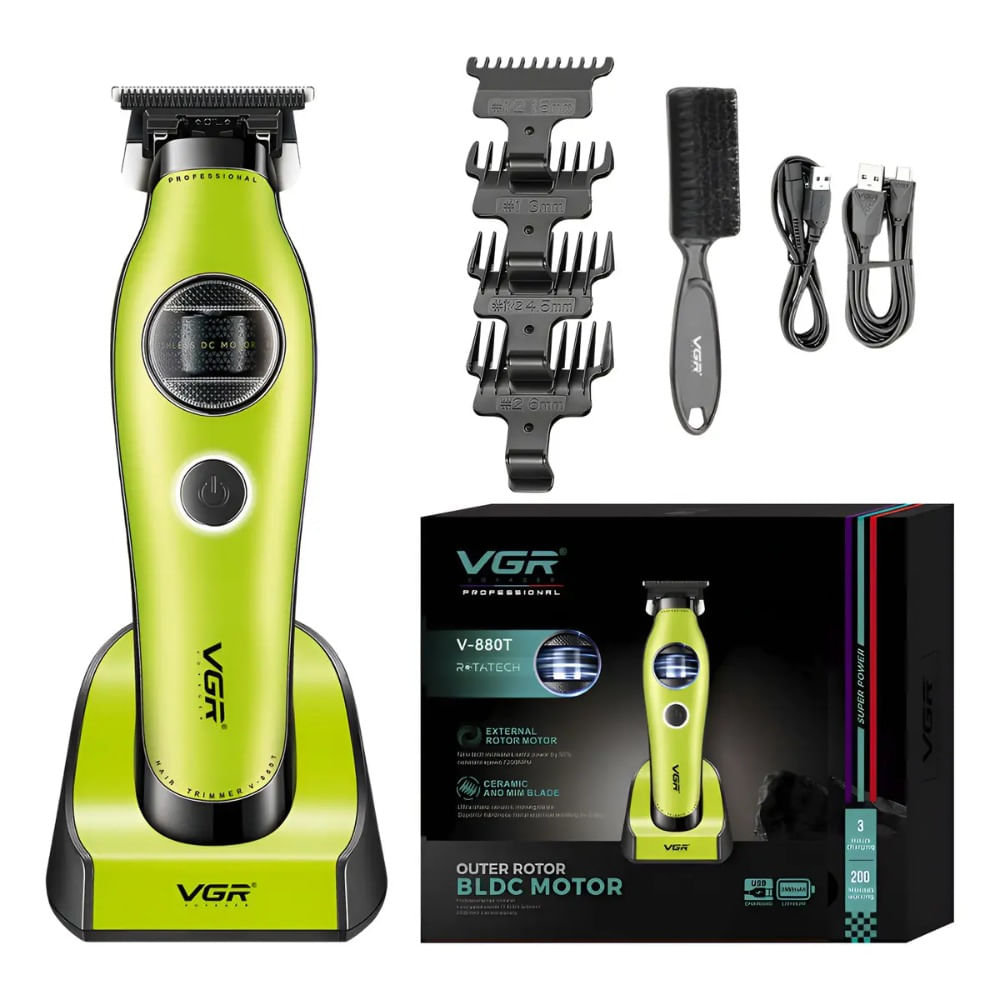 Cortadora Pelo Patillera Vgr V-880t Rotatech Bldc 7200rpm Verde