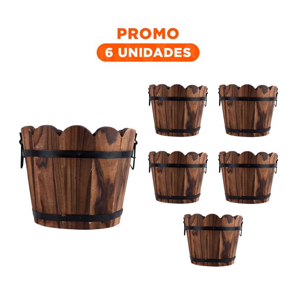 Pack6 Contenedor Decorativo de Madera Barril Marron para Casa