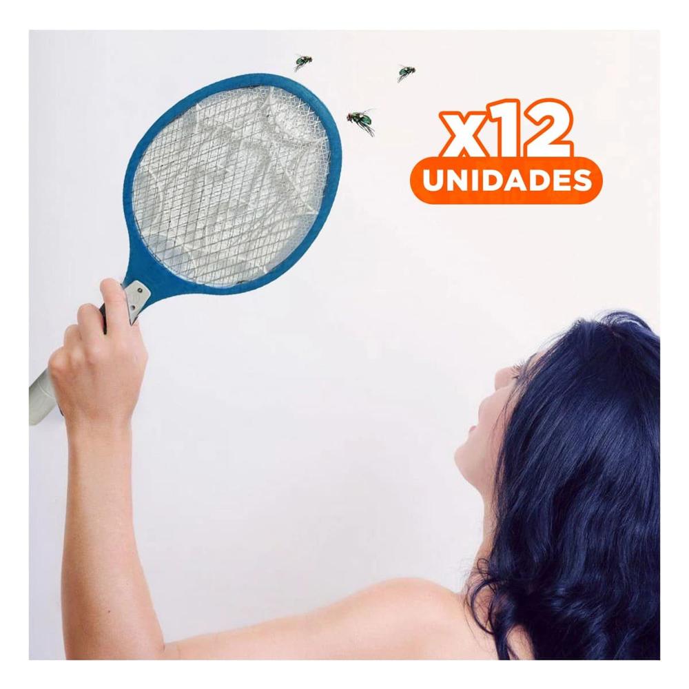 Pack12 Raquetero Mosquitera Manual para Eliminacion Rapida de Insectos Azul