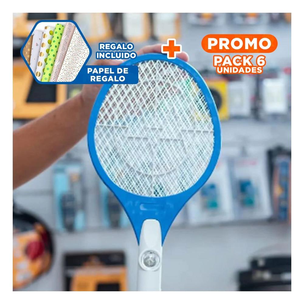 Pack6 Raquetero Mosquitera Portatil para Casa Oficina y Dormitorio Azul Y+Papel Regalo