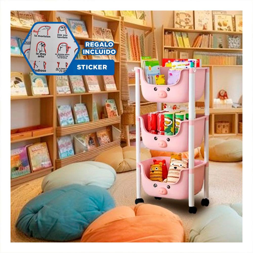 Mueble Kawaii 3 Niveles Estructura Resistente con Chancho Rosado Y+Regalo Sticker